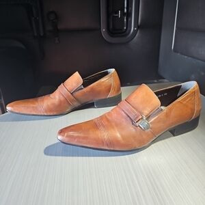 Citywalk‎ Brown / Cognac Leather Pointed-Toe Loafers Men's Size 40 (7-7.5) EUC